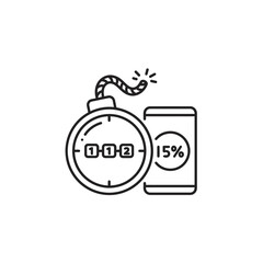 Time bomb with a countdown timer and a smartphone with low battery.