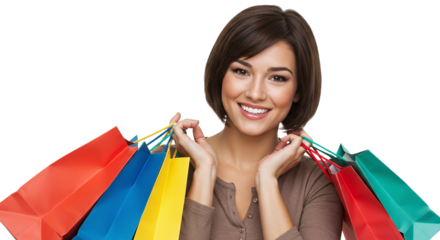 Beautiful smiling woman holding shopping bags in her hands.	