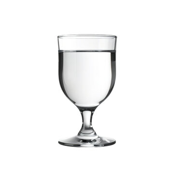 Clear glass goblet, partially filled with water, clipart, isolated on a transparent background.