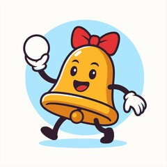 Cartoon Bell Character with Red Bowtie and White Glove Running Happily.
