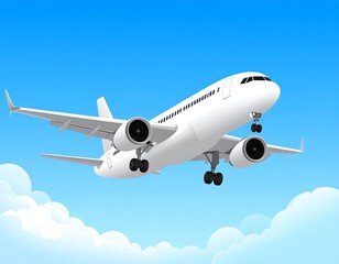 Obraz premium Cartoon of white commercial jet plane ascending through a blue sky