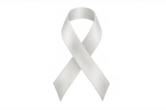 White awareness ribbon symbolizing support for peace, violence against women prevention, lung cancer, and bone disease, transparent background