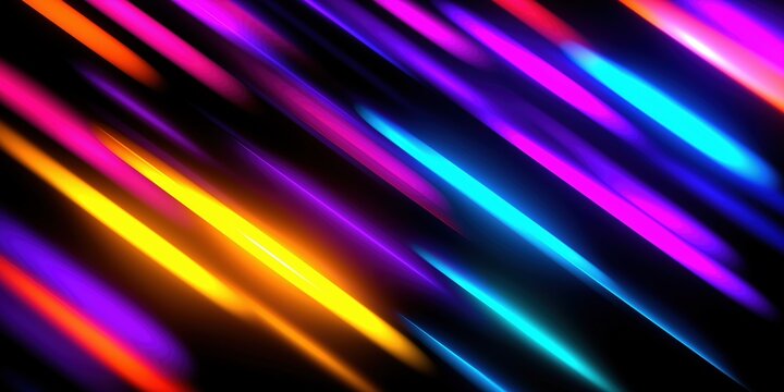 Abstract neon light streaks in motion blur with glowing blue purple pink and orange lines on dark background modern digital wallpaper speed light motion concept