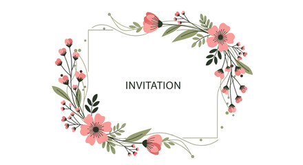 Elegant floral frame with pink flowers and green leaves design for invitation card