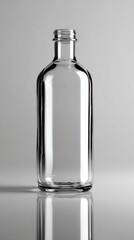 Empty Glass Bottle with Reflection on Minimalist Background