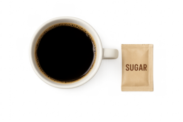 Coffee cup and sugar sachet on transparent background