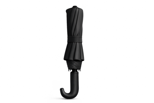 Black closed umbrella protecting from rain and weather