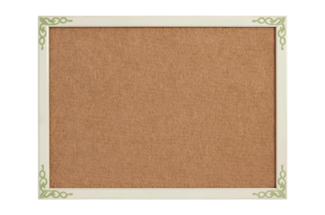 Blank cork bulletin board with decorative border on black background