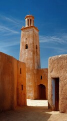 Obraz premium Historical Tower Against Clear Blue Sky with Warm Earthy Surroundings
