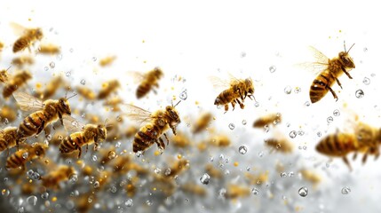 Buzzing Brigade: A close-up view of a swarm of industrious bees in flight, capturing the essence of collaborative activity.