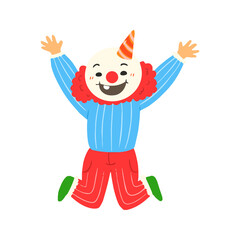 Cute Cartoon Clown Character Jumping with Arms Up