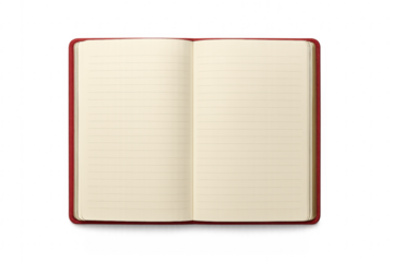 Open red notebook with blank lined pages