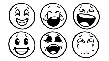 Fototapeta premium Doodles of joyful and sad emojis set vector scalable illustration for emotion graphics