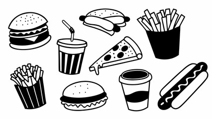 Doodle fast food set vector illustration scalable eps icon for graphic design