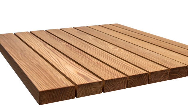Close-up view of a neatly arranged wooden plank surface, with a slight oblique angle and natural light