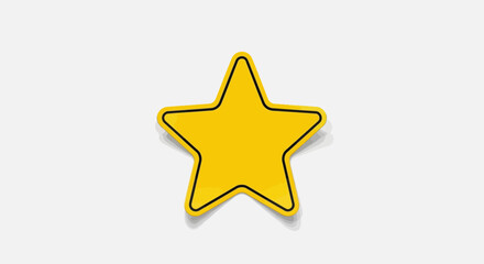 Brilliant yellow star with black outline casting a soft shadow on light backdrop