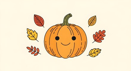 Cute cartoon pumpkin with smiling face isolated on white background