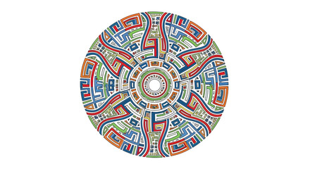 Intricate circular design with vibrant geometric shapes offering a visually engaging pattern