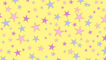 Abstract colorful stars repeat pattern colorful on yellow background.