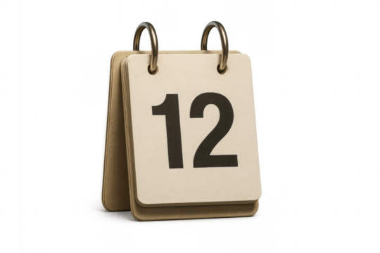 Desk calendar displaying number 12, marking day