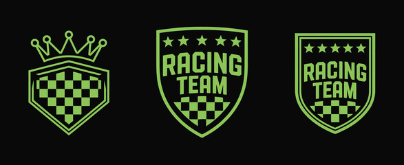 Racing Emblem and Car Stripe Vector Collection – Set of logos, icons, badges, shields, and flag illustrations for motorsport design, vinyl decals, car wraps, and automotive decoration projects.