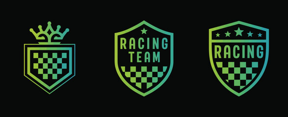 Racing Logo and Sport Badge Vector Design Pack – Includes racing symbols, shield emblems, car stripes, and flag illustrations ideal for motorsport decals, vehicle decoration, and automotive branding.