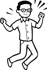 Fototapeta premium Energetic Man Celebrating Success with a Joyful Jump and Excited Gestures, Emanating Positivity