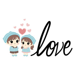 Cute couple illustration with the word 
