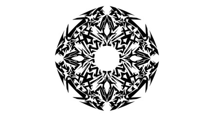 Dynamic black and white kaleidoscope pattern conveying abstract sharp complex design