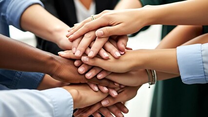 Diverse hands unite in a powerful symbol of teamwork and global collaboration - Powered by Adobe