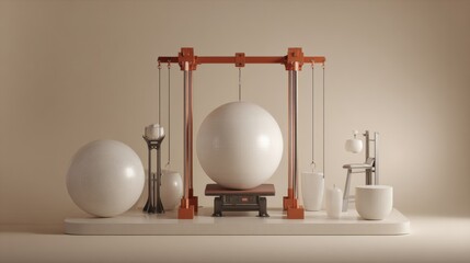 Artistic balance of spheres minimalist studio setting still life neutral tones close-up view conceptual design