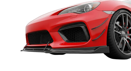 Aggressive Red Sports Car Front View on White.