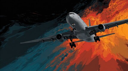 Dramatic flight action skies at dusk airplane in motion dynamic environment aerial view aviation adventure