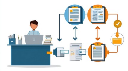Document management workflow office graphic illustration digital environment top view efficiency concept