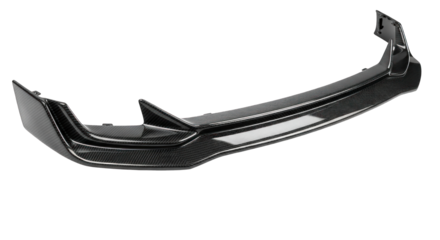 Glossy black car front bumper spoiler isolated on white background.