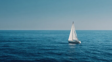 Obraz premium Serene Sailboat on Calm Blue Ocean Under Clear Sky