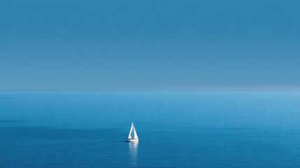 Obraz premium Tranquil Blue Ocean with Sailboat on Calm Waters at Dusk