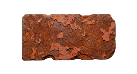 Old weathered brick with peeling paint isolated on white background.