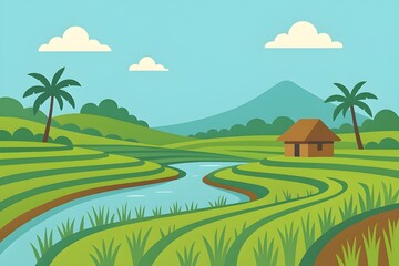 Obraz premium landscape with green grass and blue sky