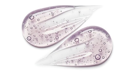 Purple or Lilac Cosmetic Gel Swatches with Bubbles on White Background