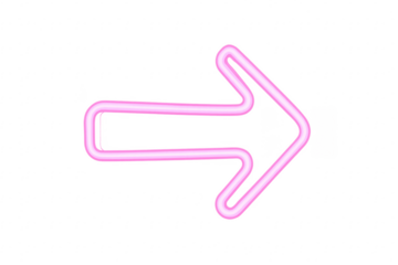 Pink neon arrow pointing right with transparent background