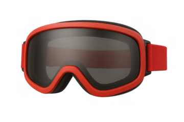 Red ski goggles, black lens, protecting eyes, enjoying winter sports, snowboarding, alpine skiing, snow activities, 3d icon