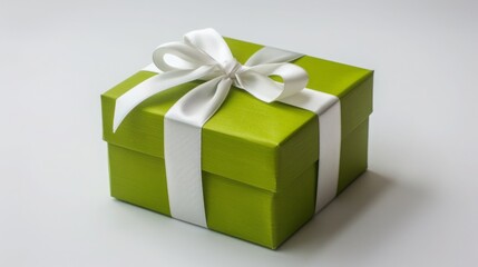 Obraz premium Elegant Green Gift Box with White Ribbon Tied in a Bow