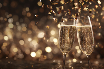 Celebrate success with a champagne toast and golden confetti for New Year's Eve, anniversaries, or elegant festive celebrations in style