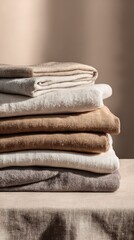 Neatly Folded Towels in Soft Neutral Tones on a Table