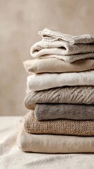 Cozy Stacked Textiles in Neutral Tones for Home Decor Inspiration