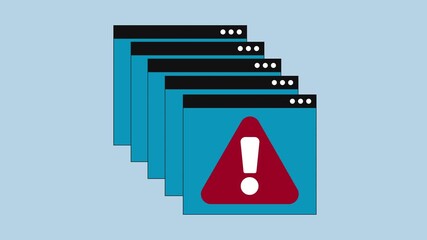 System error alert popups, Connectivity problems, Warning browser windows 2d Animation with Alpha Matte