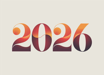 Modern graphic design of the year 2026 with gradient color scheme and futuristic typography creating an abstract number art piece on beige background