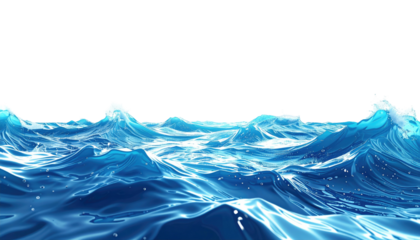 Wavy expanse of shimmering blue ocean water surface, with white crests against a pure black background