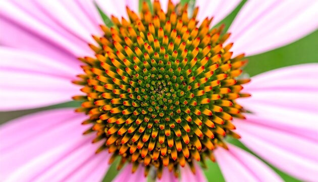 Close-up of a pink coneflower center, spiral detail and soft petals